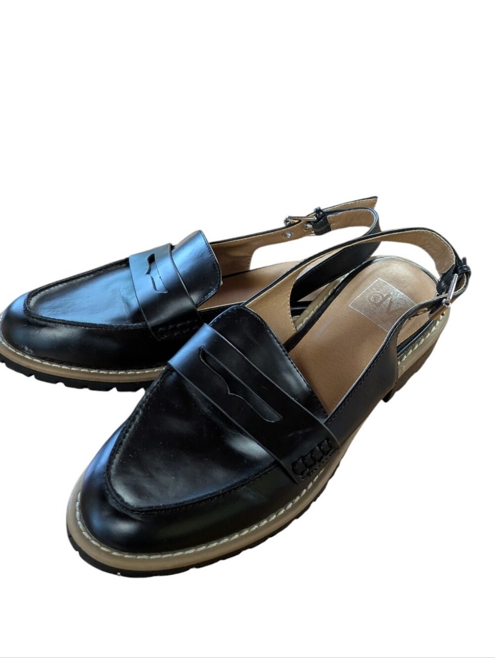 Dolce Vita Black Slingback Lug Sole Loafers Size 8.5